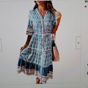 Woman Bohon style print Maxi Dress L